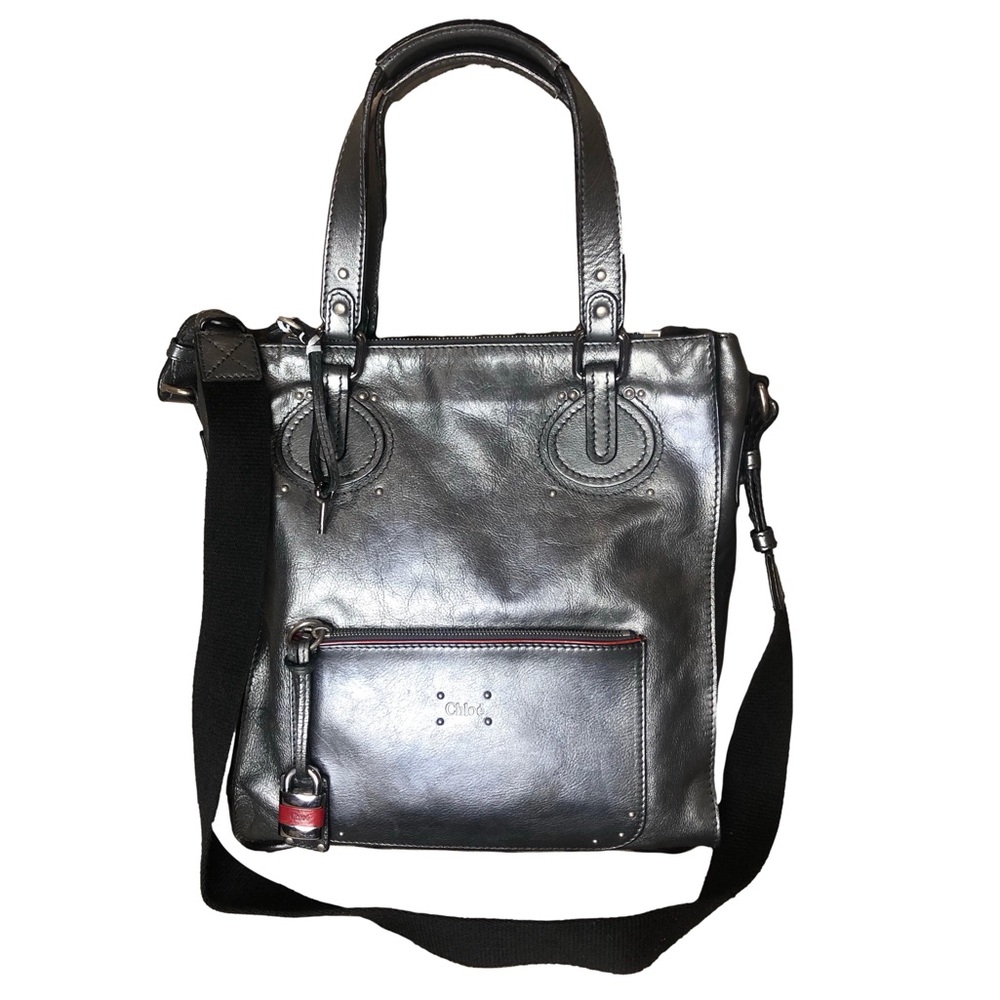 CHLOE Mr Paddington Silver Leather Bag with Removable
Shoulder Strap Lock Key